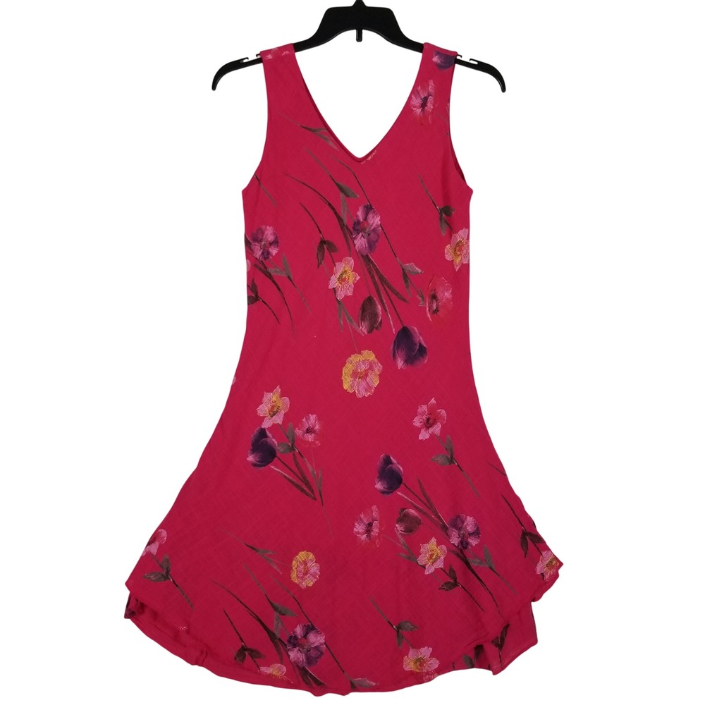 Charlie B Floral Dress Womens Large Pink Made in Italy Cotton Sleeveless A-Line